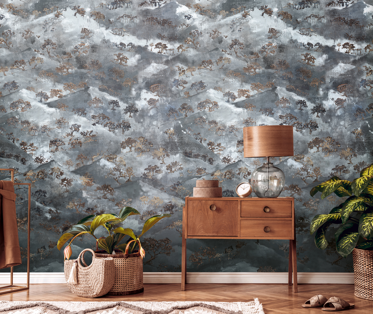 Papier peint panoramique Arbres Montagnes bleu gris - The Wall 2 d'A.S. Création | Réf. AS-392591