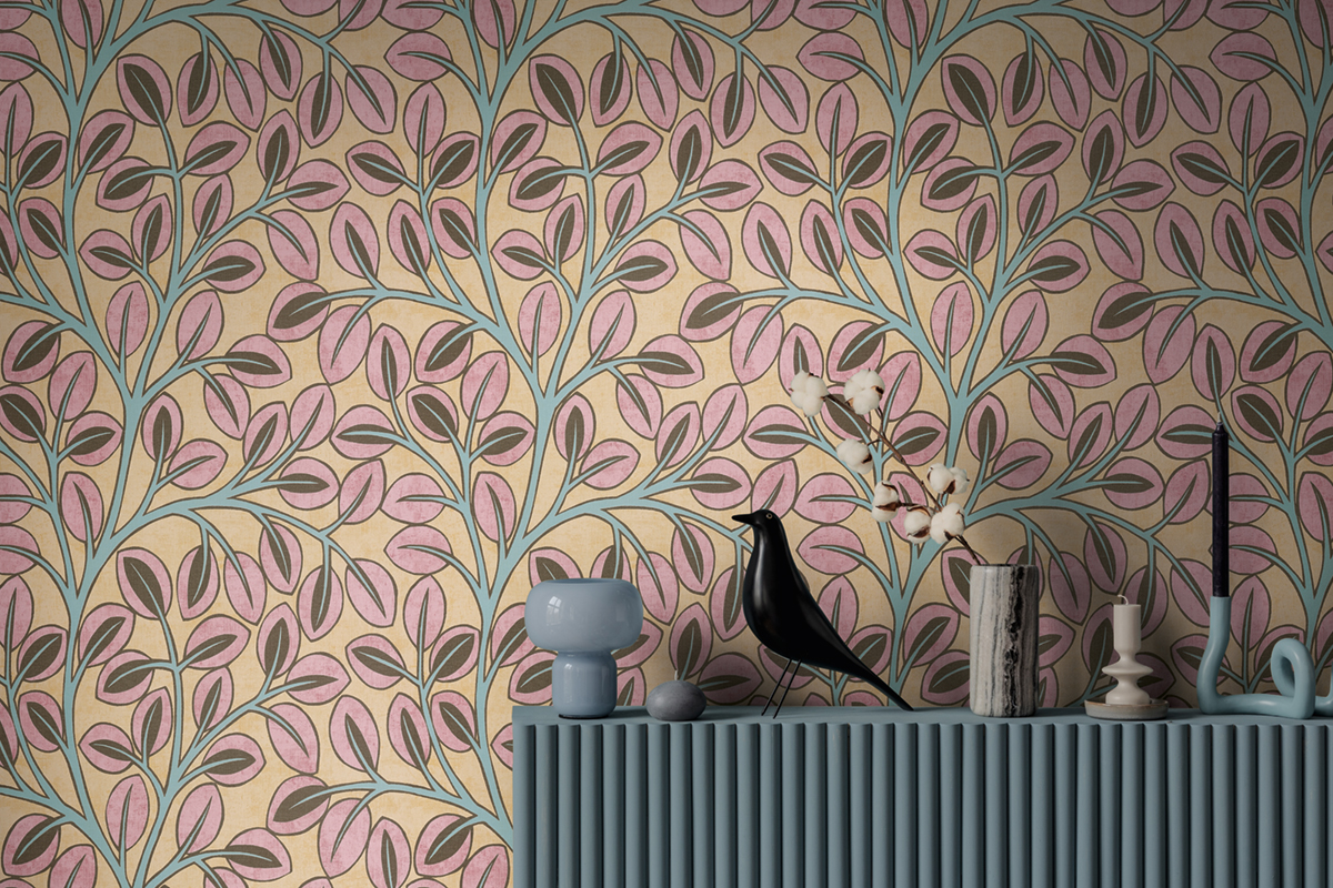 Papier peint Feuille d'Arbre Graphique rose camomille - Nordic Feeling d'A.S. Création AMB2 | Réf. AS-791504