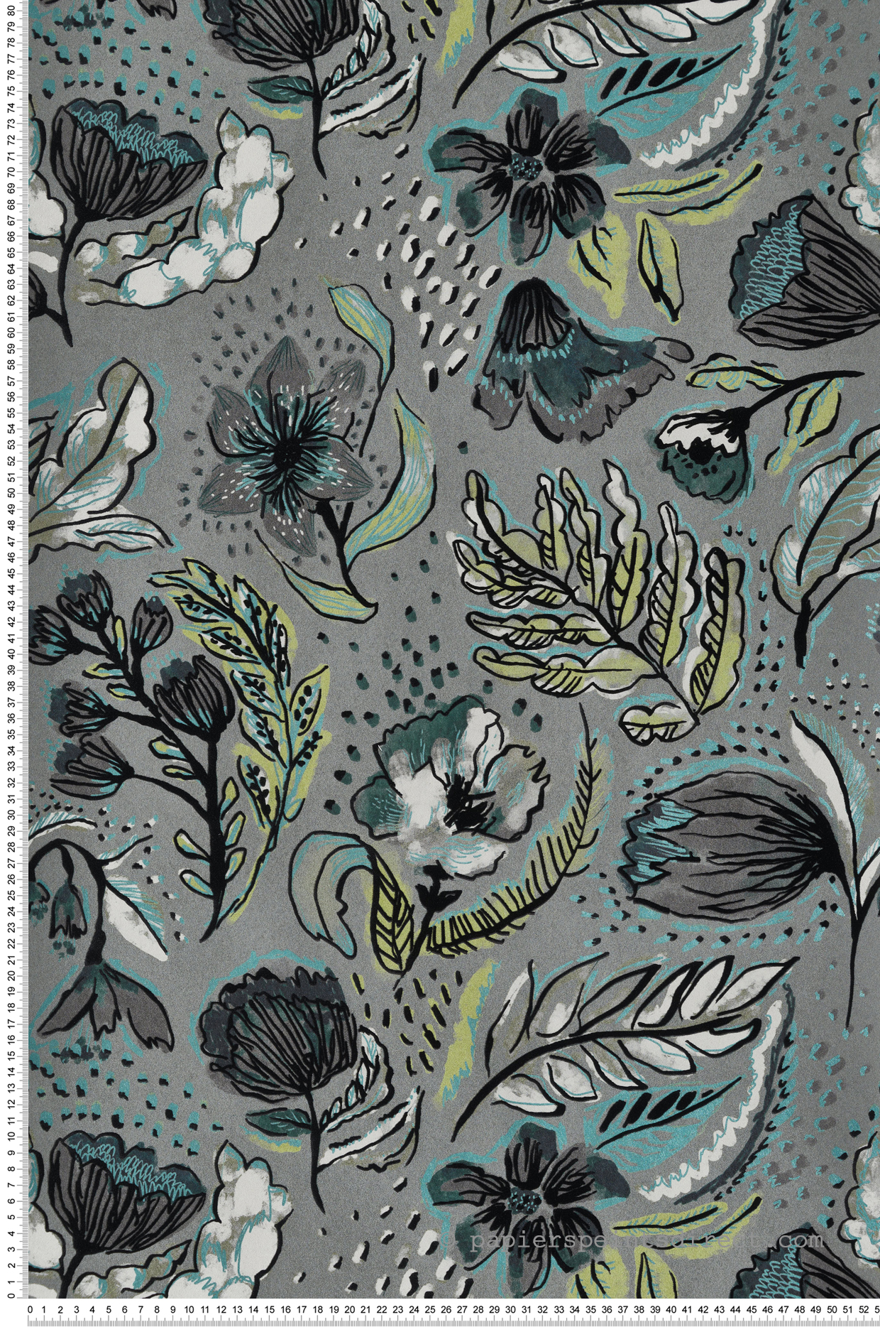 Papier peint Nature Velours Flock gris bleu vert - Ornata de Montecolino | Réf. MC-81334