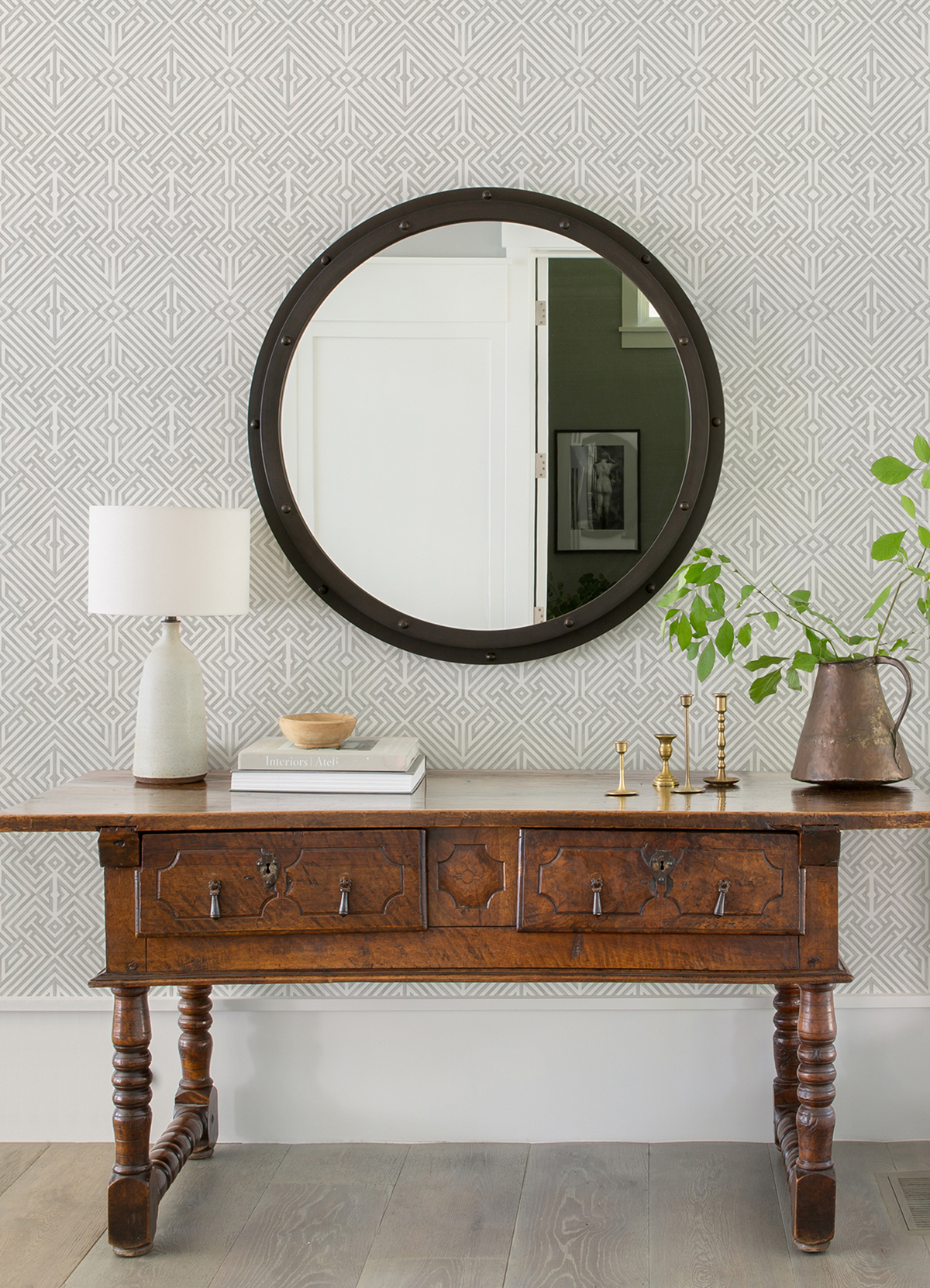 Papier peint Treillis Géométrique Lyon gris argenté - Delicatesse de Lutèce AMB2 | Réf. LTC-FD26849