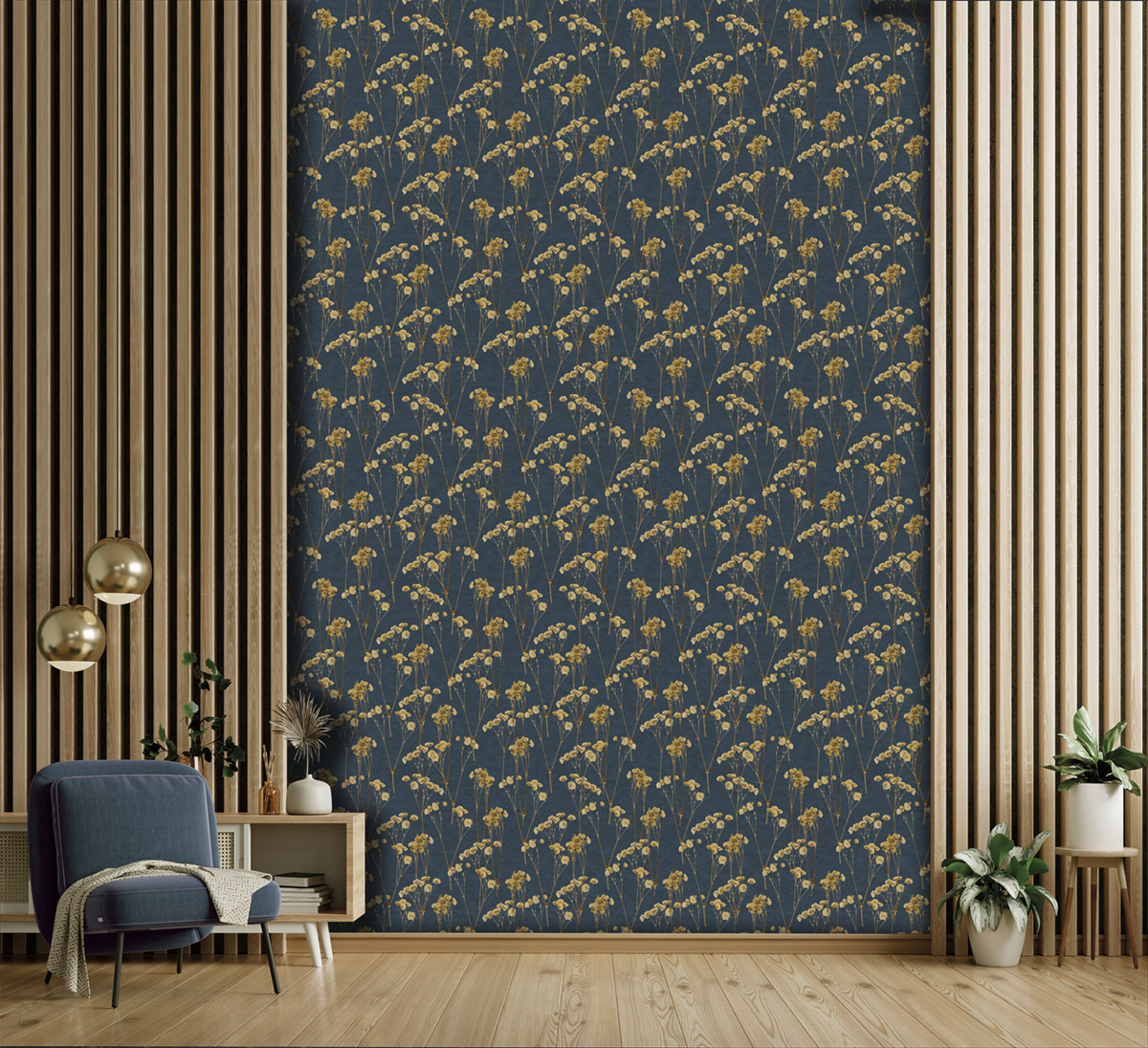 Papier peint Fleurs Séchées marine ocre - Herbier de Montecolino | Réf. MC-HE27243