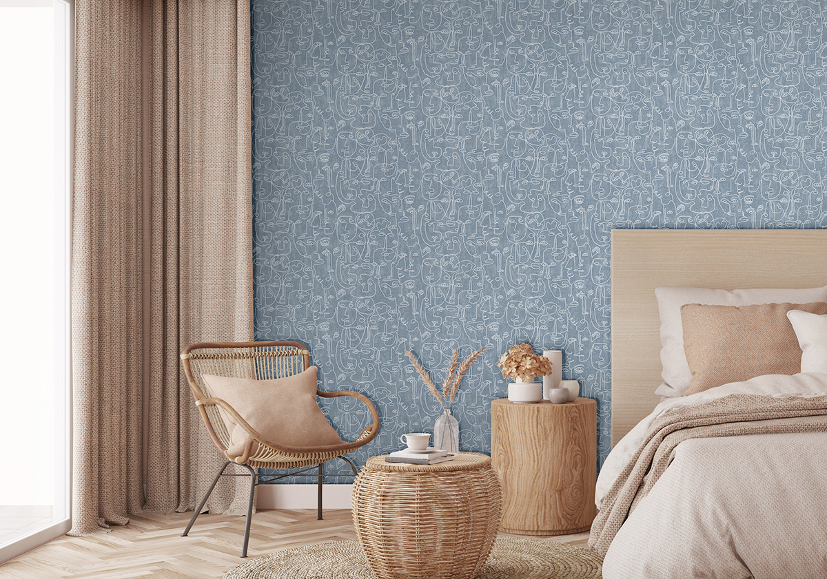 Papier peint Visage Artistique bleu  - Arty d'Ugépa | Réf. UGP-M41201