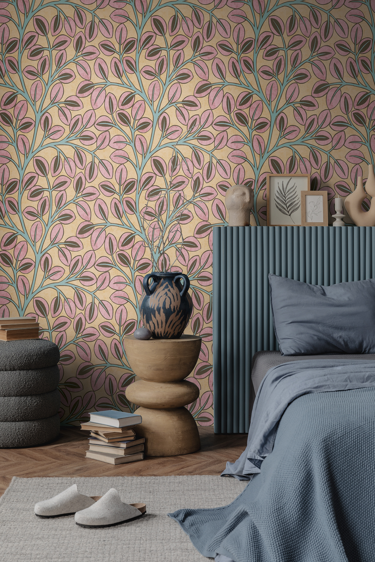 Papier peint Feuille d'Arbre Graphique rose camomille - Nordic Feeling d'A.S. Création