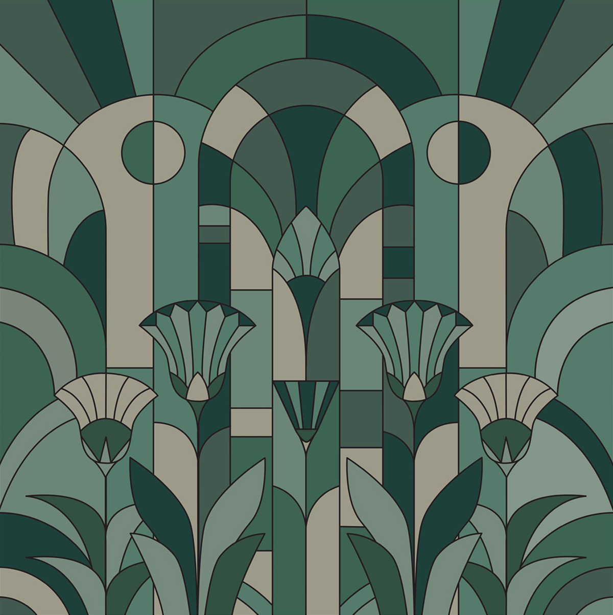 Papier peint Panoramique Fleur Eugenie vert 250X250 - Maison Siméon de Casélio | Réf. MSI107457506