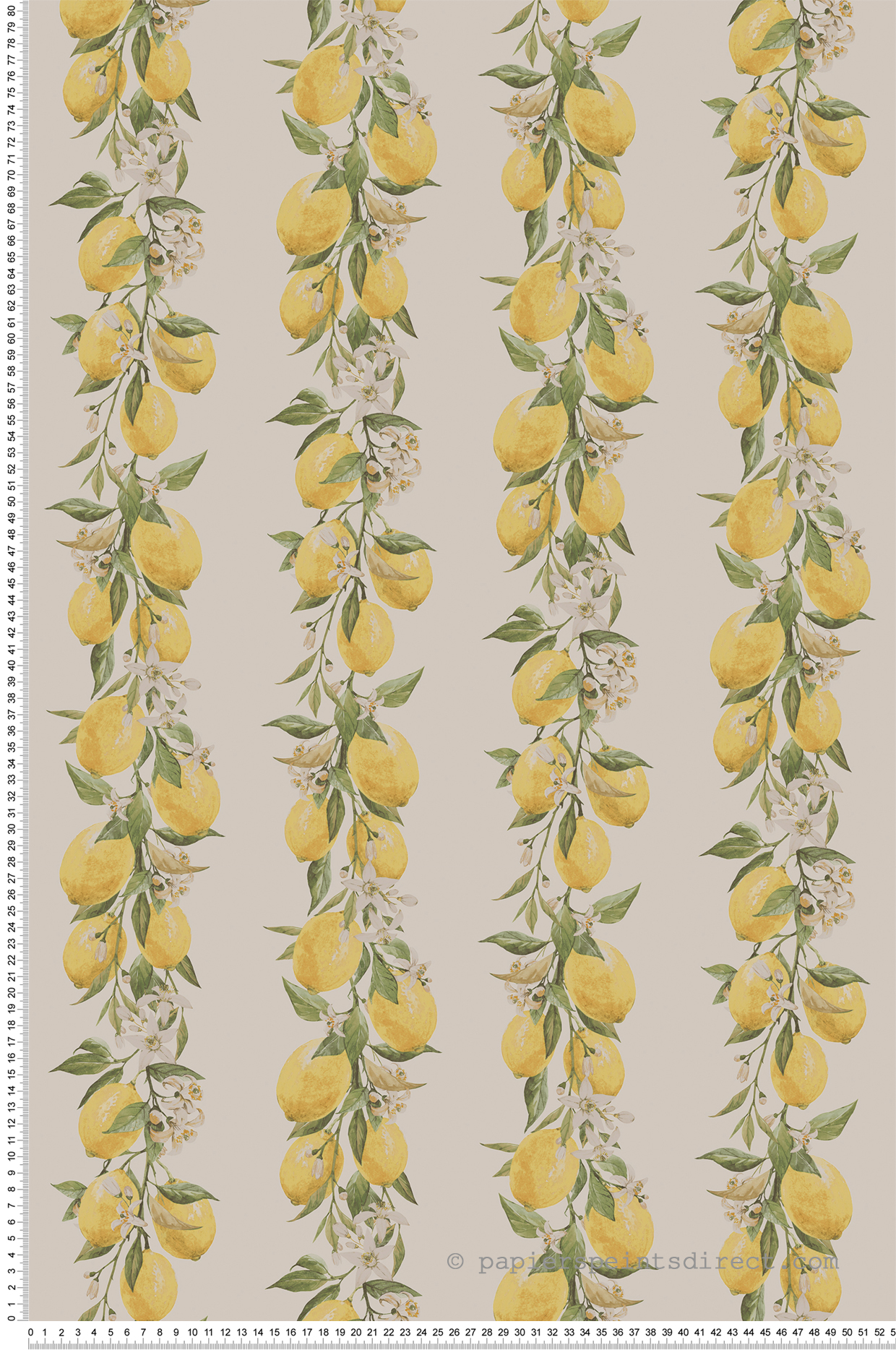 Papier peint Rayure Citron et Fleur jaune beige - Cuisine Fraicheur 6 de Lutèce | Réf. LTC-G45440