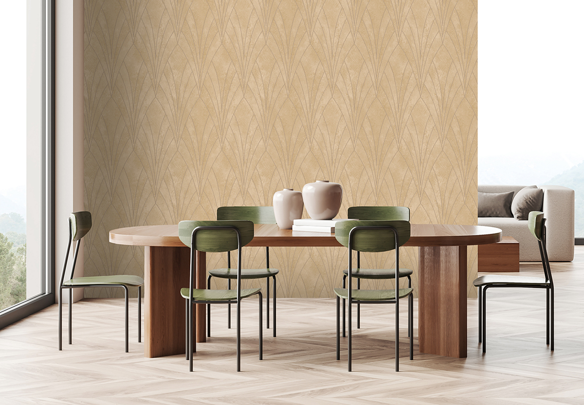 Papier Peint Grand Motif Art Déco ocre doré - Elégance d'Ugépa | Réf. UGP-L85602