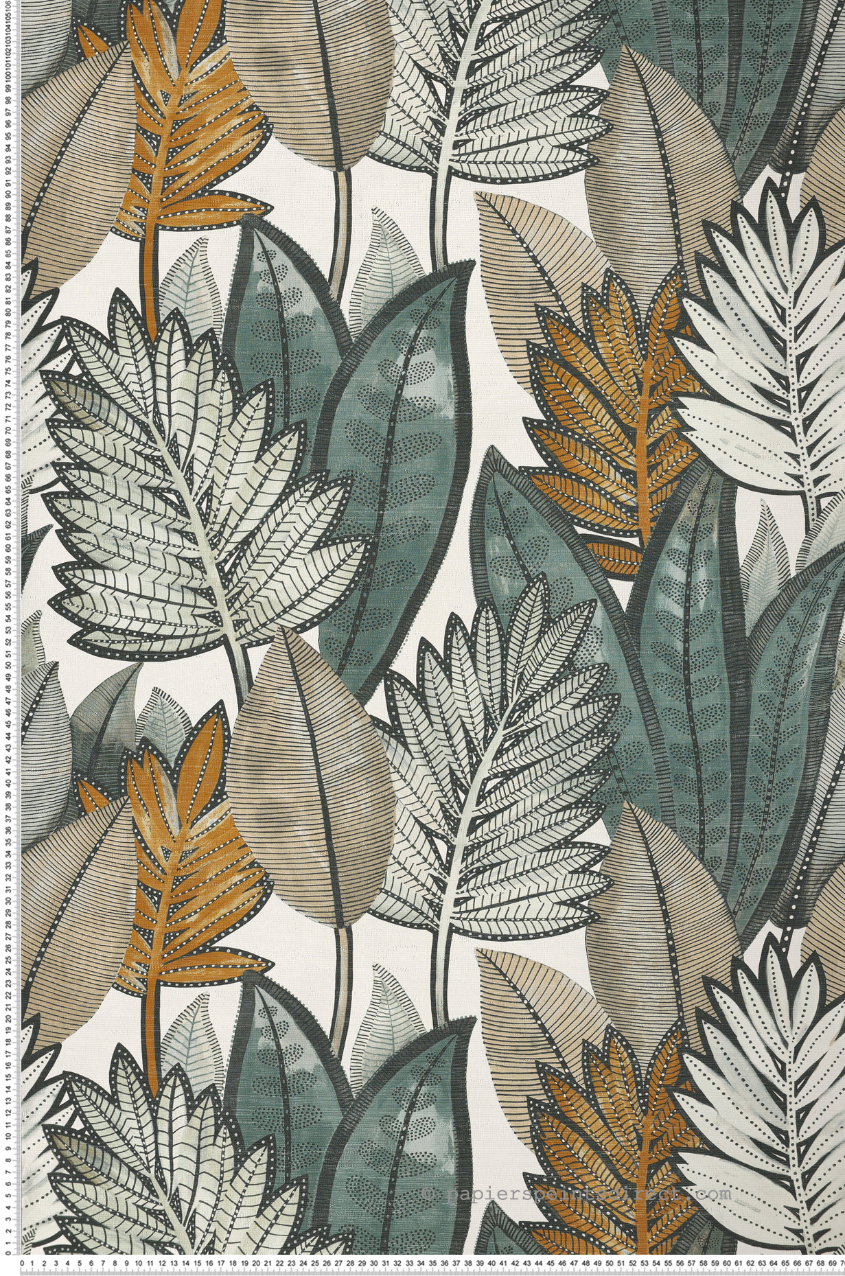 Papier peint Feuillage Sabal blanc vert - Aventura de Casamance | Réf. CAS-74680672