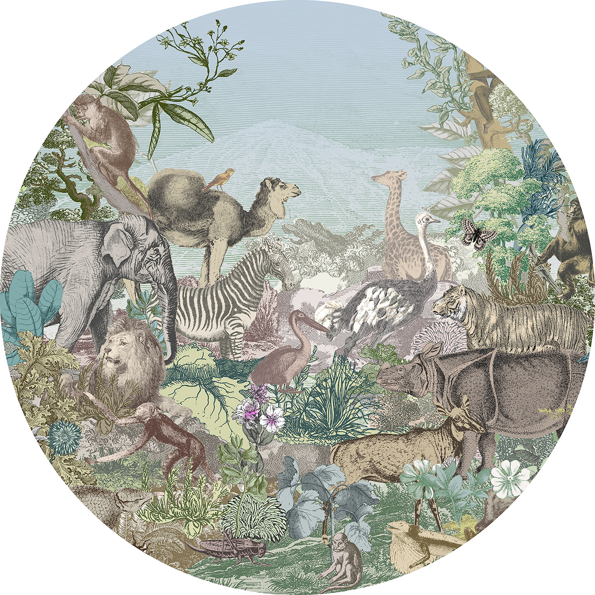 Papier peint adhésif rond Animaux de la Savane Animal Kingdom - Papier peint Komar Le Jardin