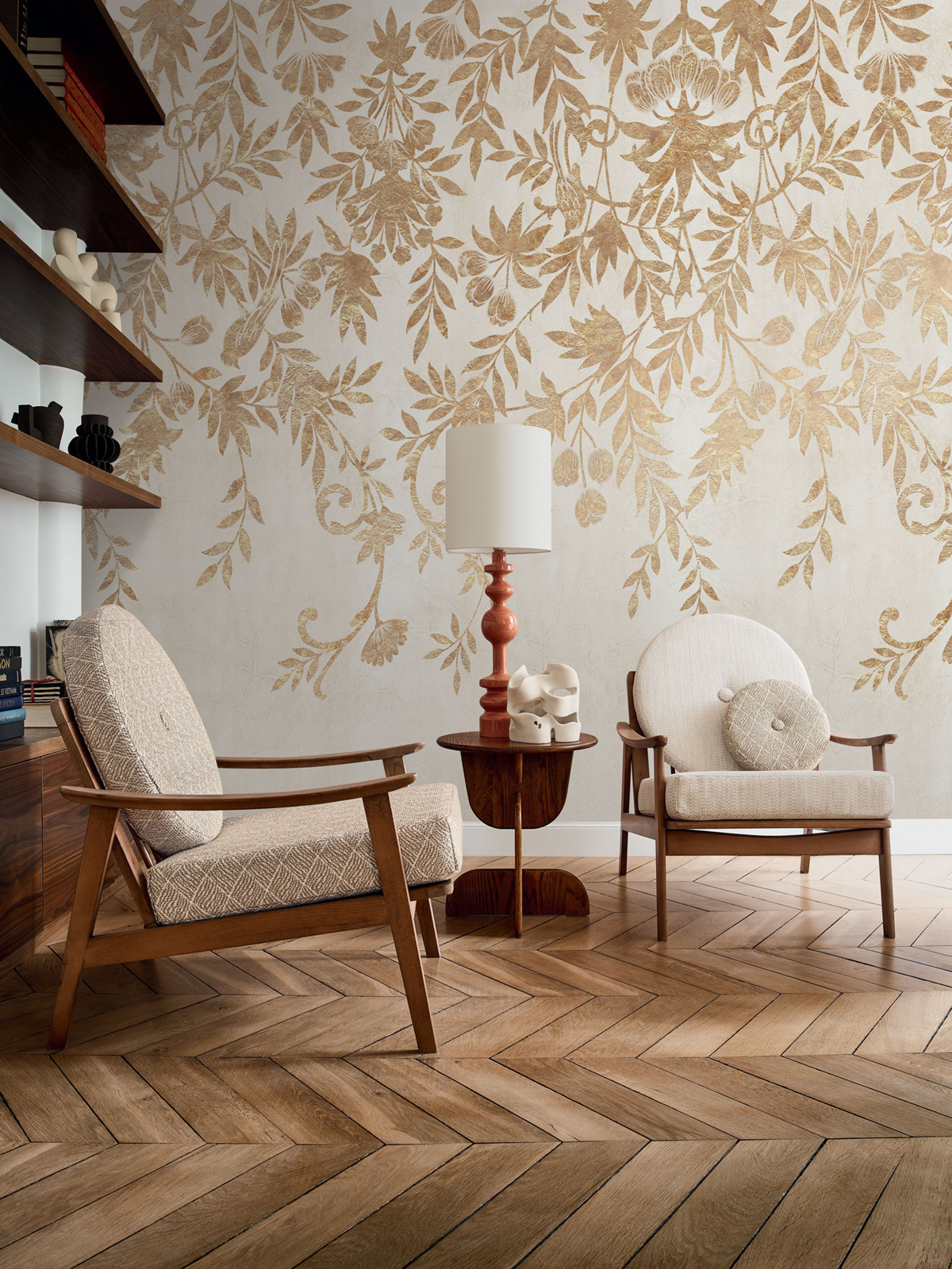 Papier peint panoramique Oiseau Jardin de Diane ivoire doré - Panoramas 4 de Casamance | Réf. CAS-76740712