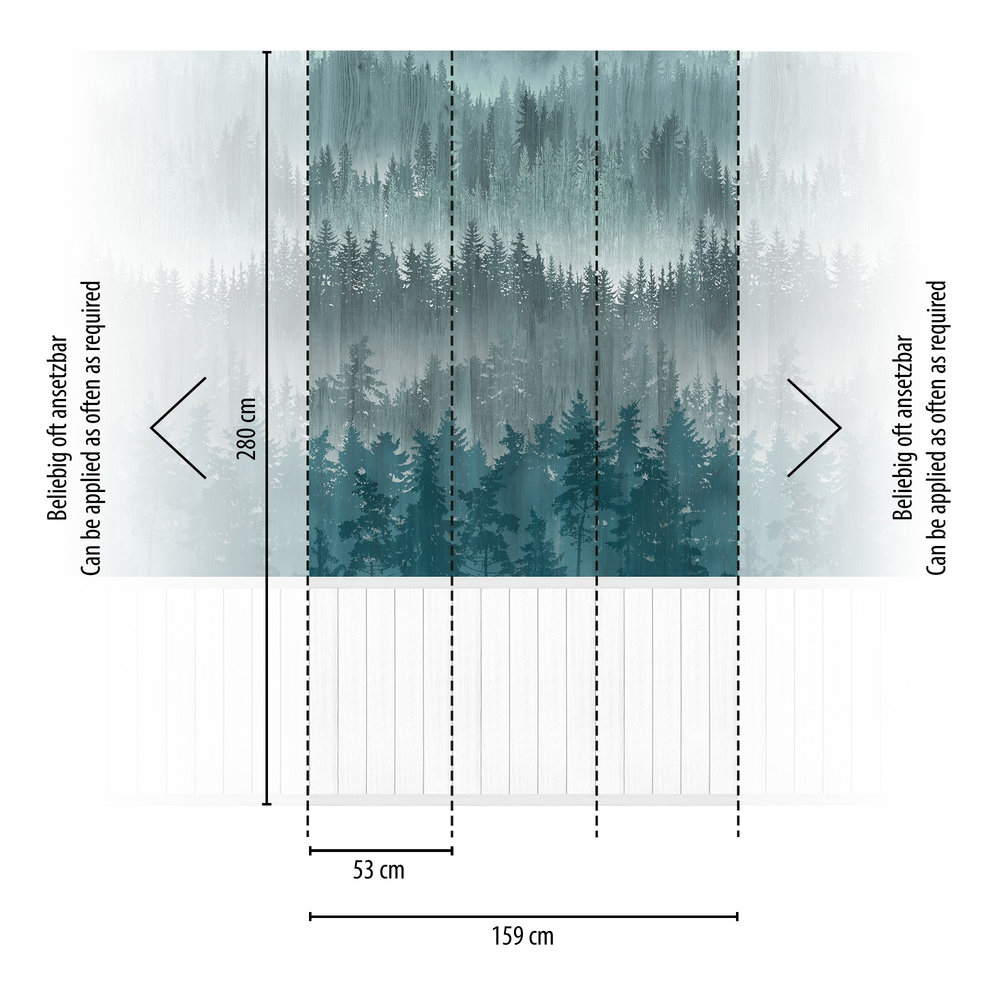 Papier peint panoramique Forêt Soubassement bleu pétrole - Wallpanel d'A.S. Création AMBR | Réf. AS-398111