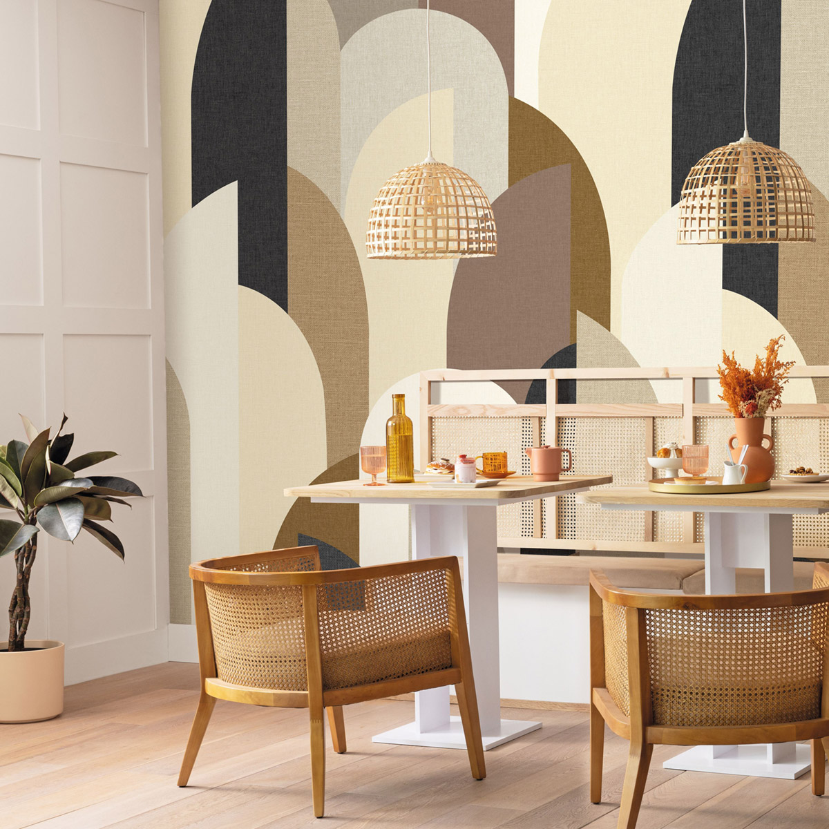 Papier peint panoramique Arche en Tissu Graphique beige L 212 X 310 - Reliefs de Casélio | Réf. RLF106291027