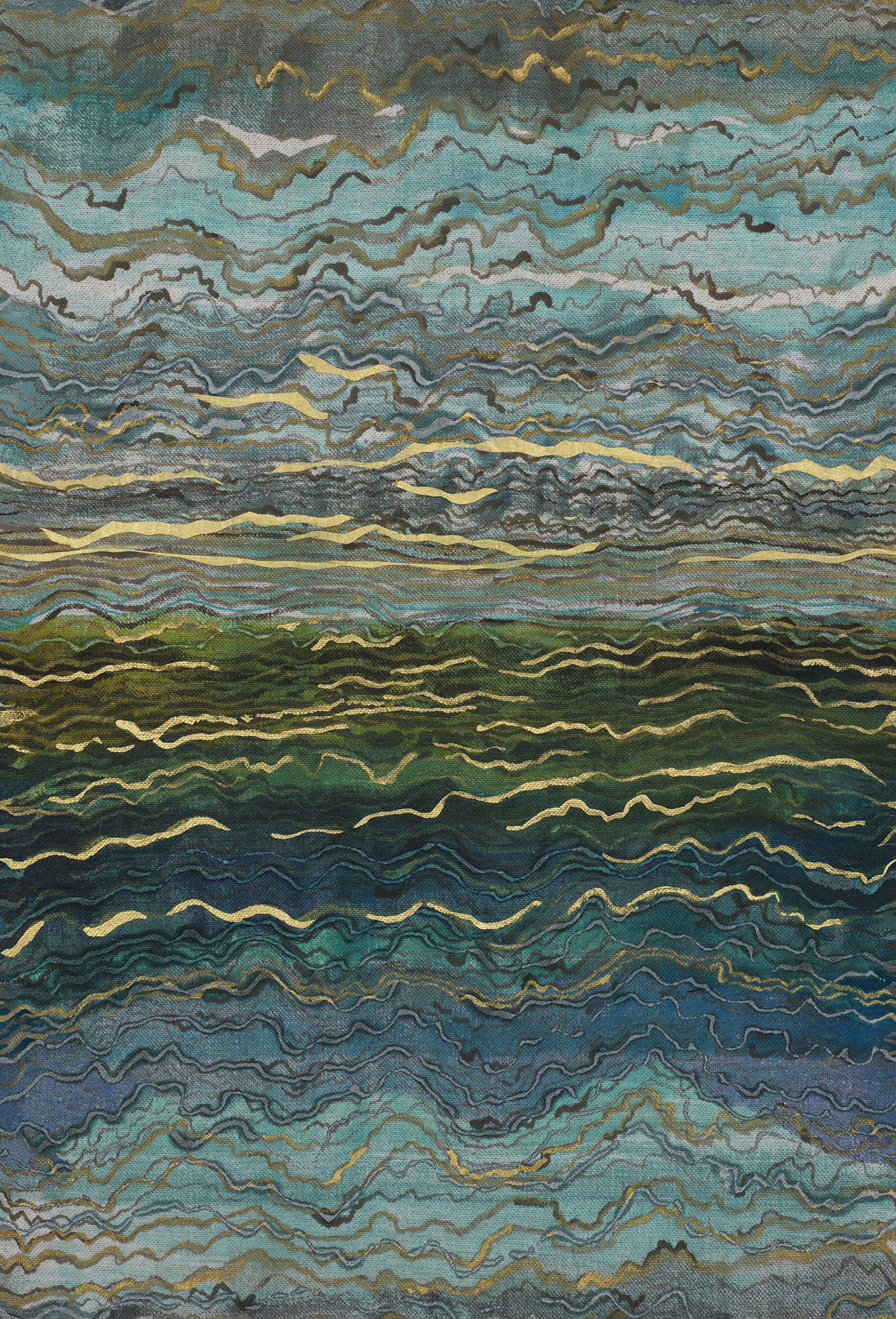 Papier peint panoramique Pierre Azurite vert et doré - Alliages de Casamance | Réf. CAS-75064090