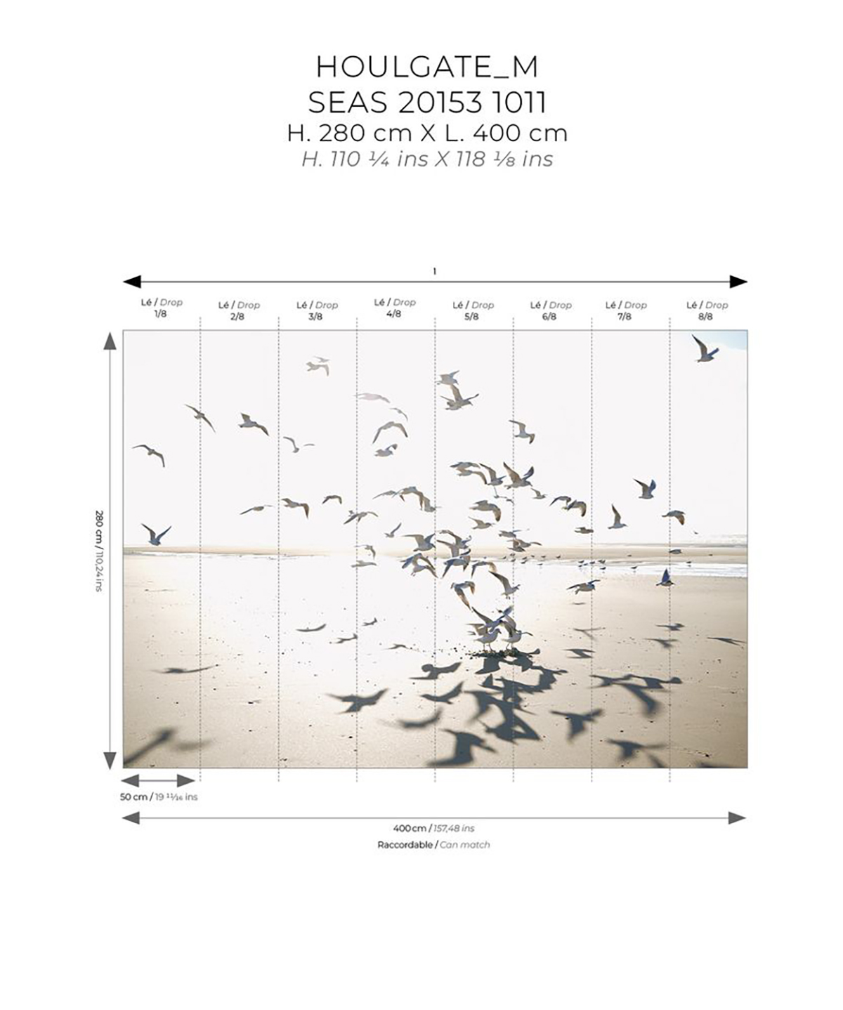 Papier peint panoramique Mouette Houlgate M beige sable 400X280 - Seaside de Casadéco AMB7 | Réf. SEAS201531011