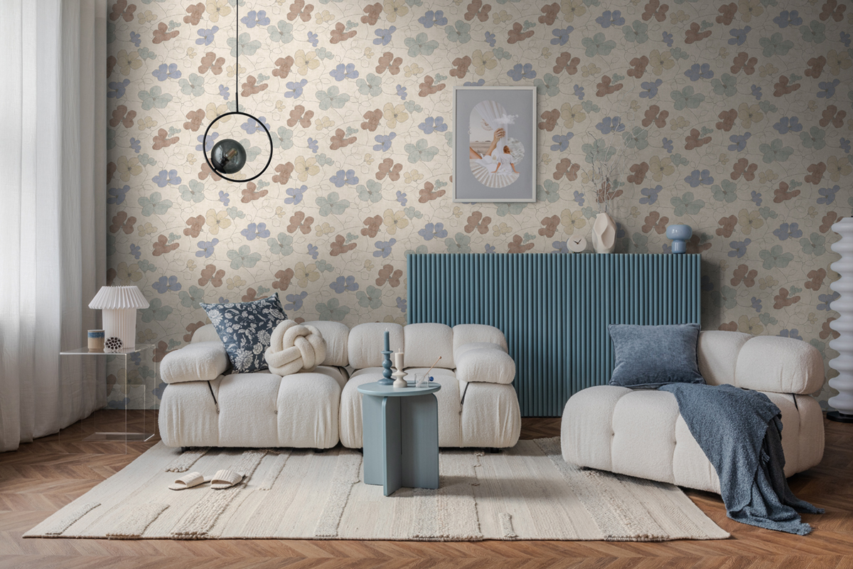 Papier peint Scandinave Fleurs Anémones beige bleu - Nordic Feeling d'A.S. Création AMB3 | Réf. AS-791473
