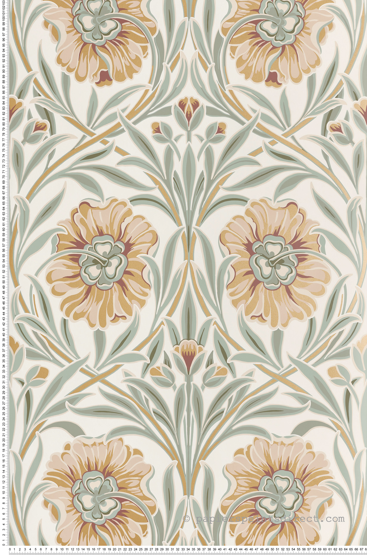 Papier peint Fleurs Art Nouveau Isadora ivoire céladon - Isadora de Casamance | Réf. CAS-70370202
