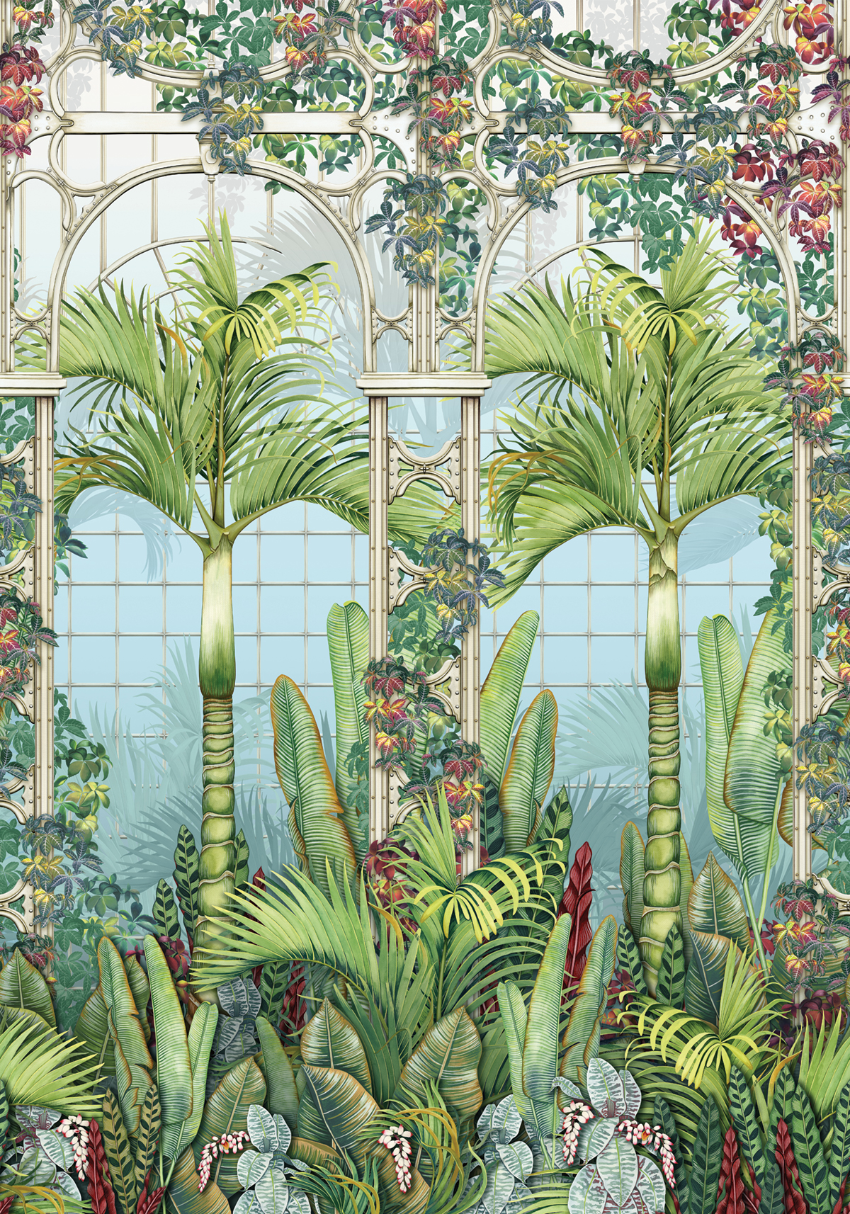 Papier peint Verrière Tropicale Palm House vert - Mansfield de Osborne & Little | Réf. OSB-W7452-01