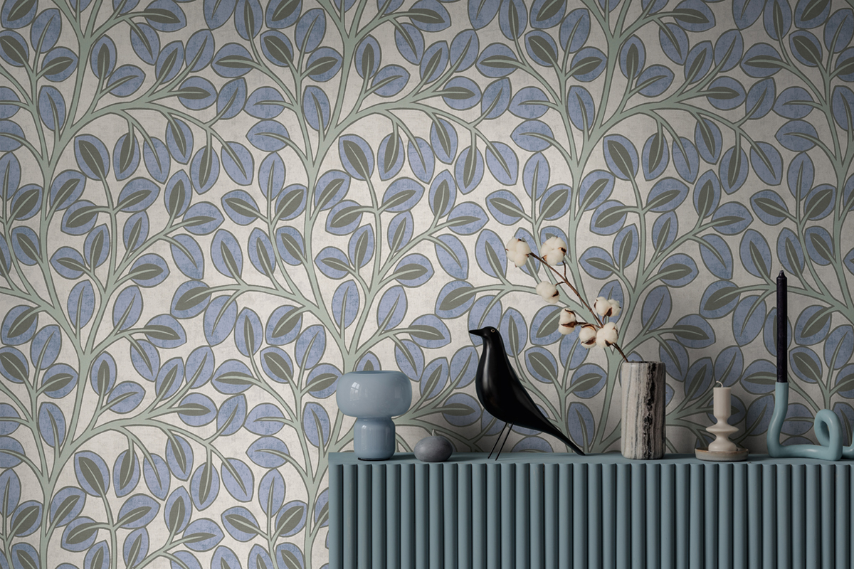 Papier peint Feuille d'Arbre Graphique bleu gris - Nordic Feeling d'A.S. Création AMB2 | Réf. AS-791501