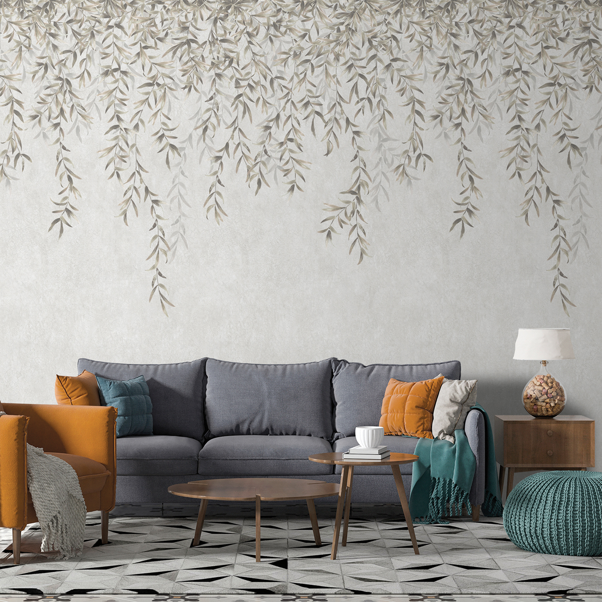 Papier peint panoramique Feuille Retombant Greenery grège - Panorama 2 de Lutèce | Réf. LTC-PAN1461C