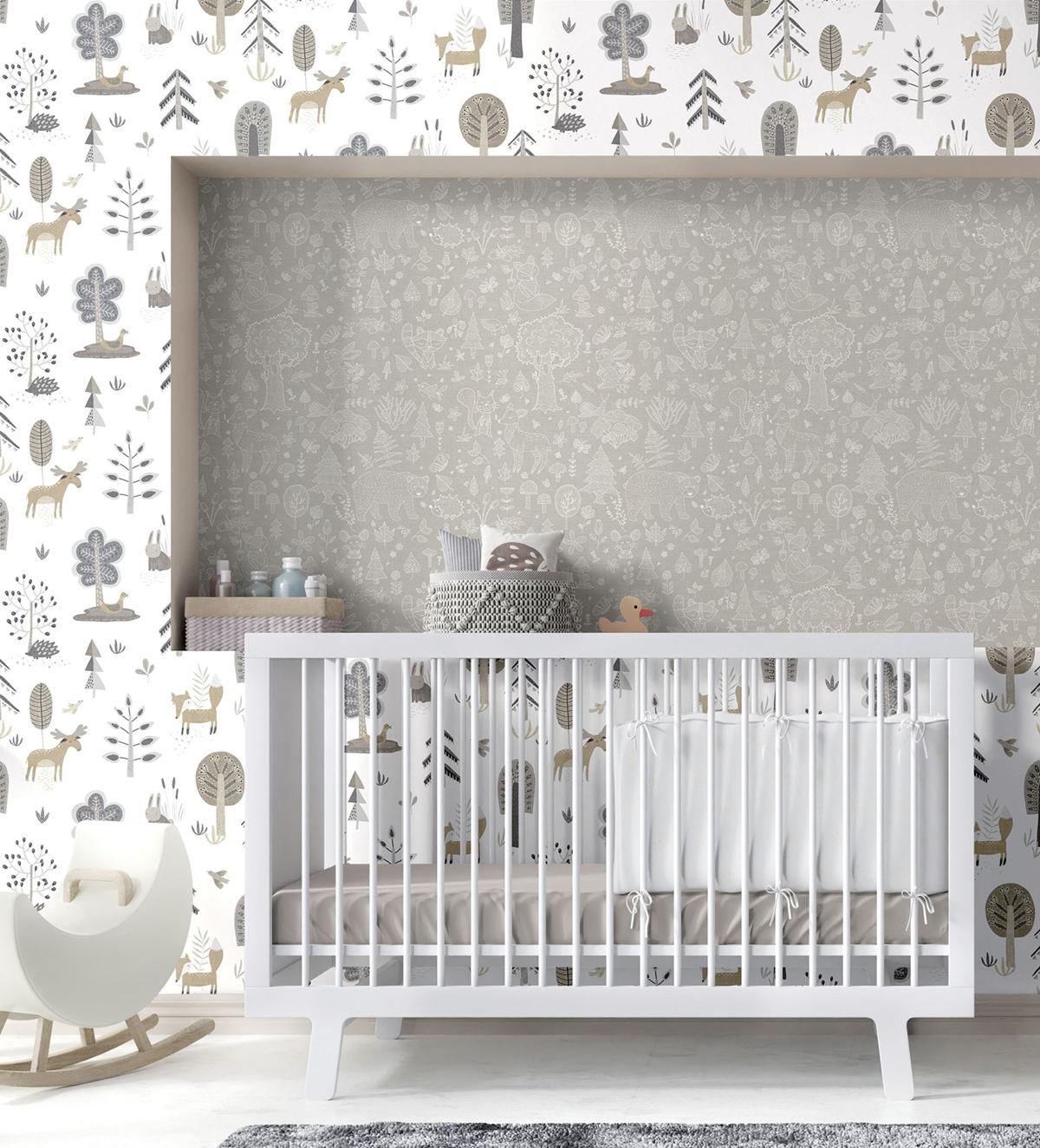 Papier peint Enfant Dans Les Bois taupe blanc - Babyland 2 de Lutèce | Réf. LTC-14801