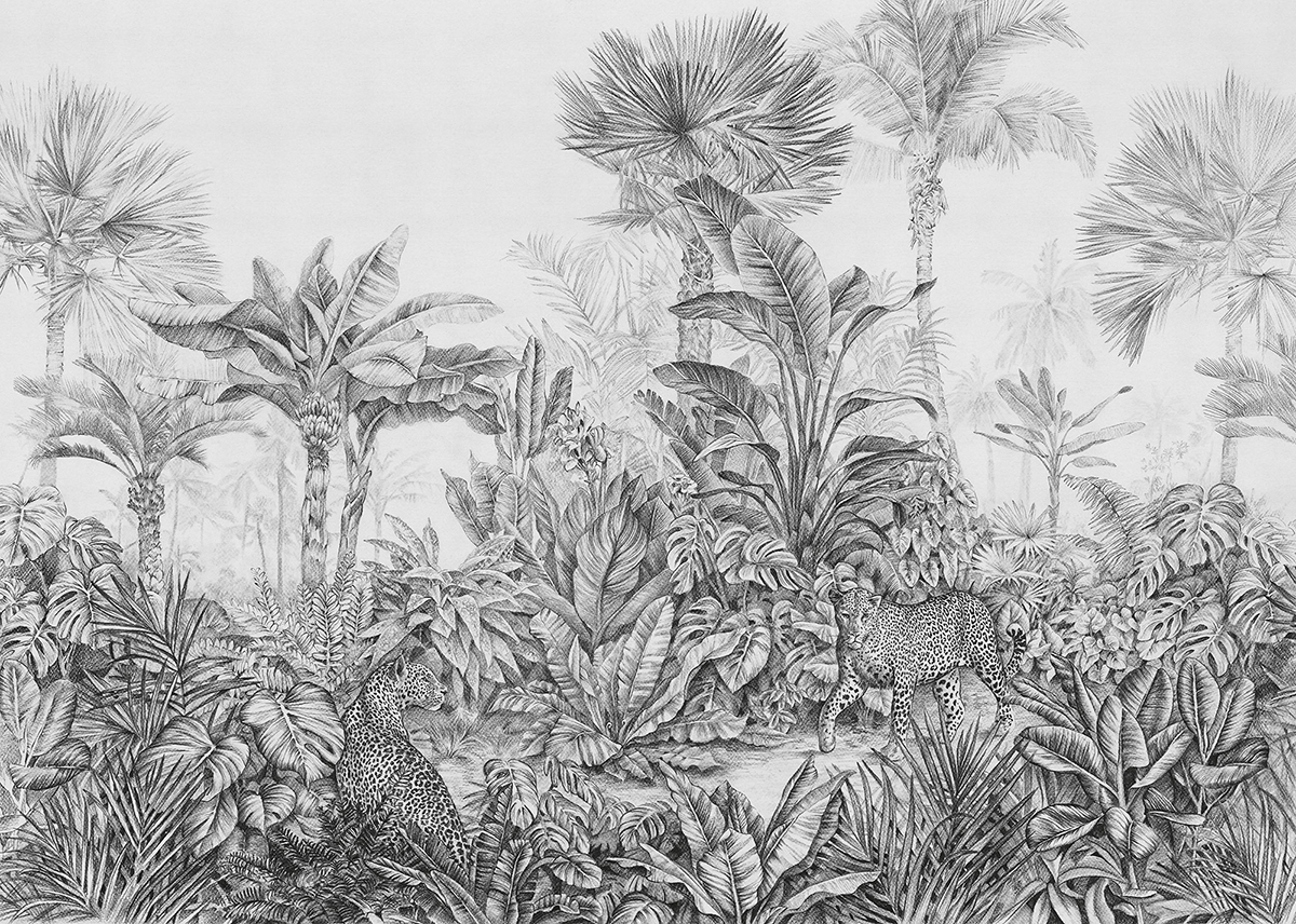 Papier peint panoramique Forêt Tropicale Léopard - Papier peint Komar Le Jardin