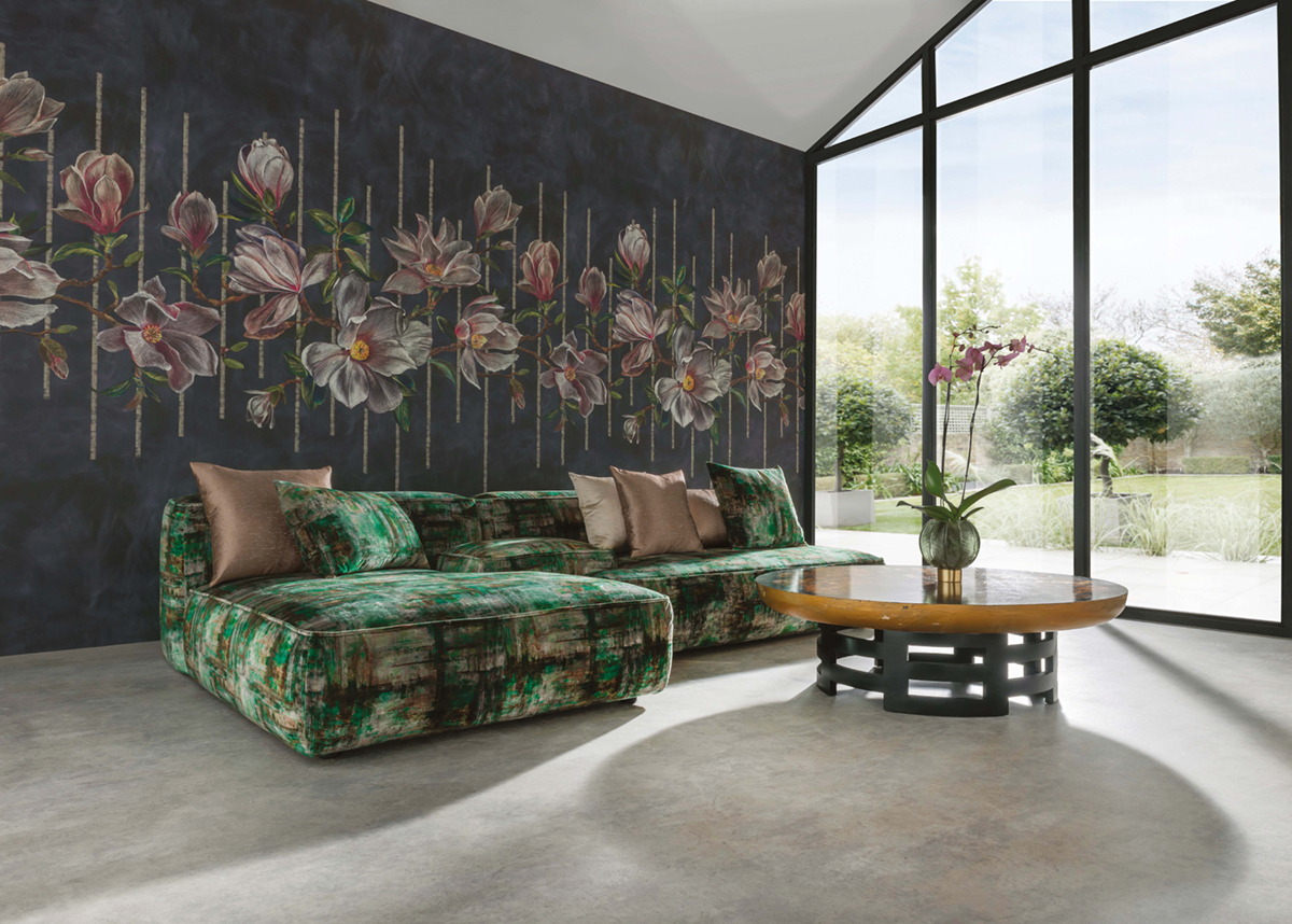 Papier peint panoramique Fleurs Magnolia Frieze noir - Folium de Osborne & Little | Réf. OSB-W7338-01