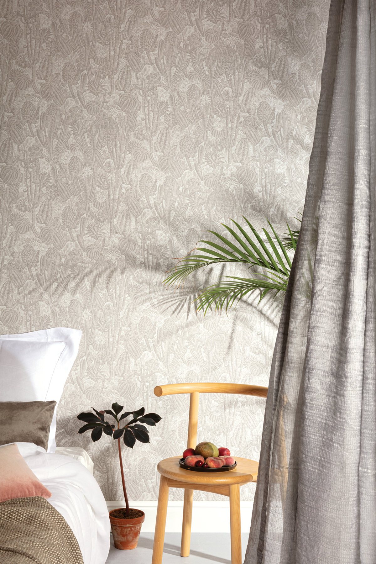 Papier peint Cactus Exotique grège nacré - Havana de Masureel | Réf. MAS-HAV202