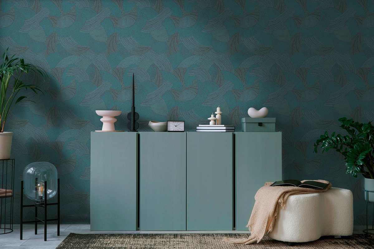 Papier peint Vagues Féériques bleu canard - French Affair d'A.S. Création | Réf. AS-399353