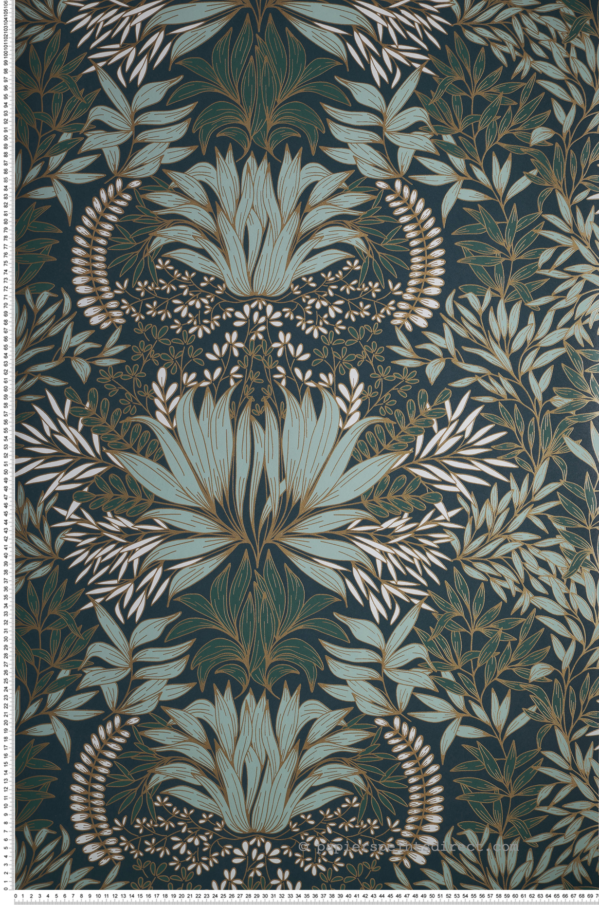 Papier peint Feuille Chardon bleu pétrole céladon - Square Jasmin de Casamance | Réf. CAS-75733568