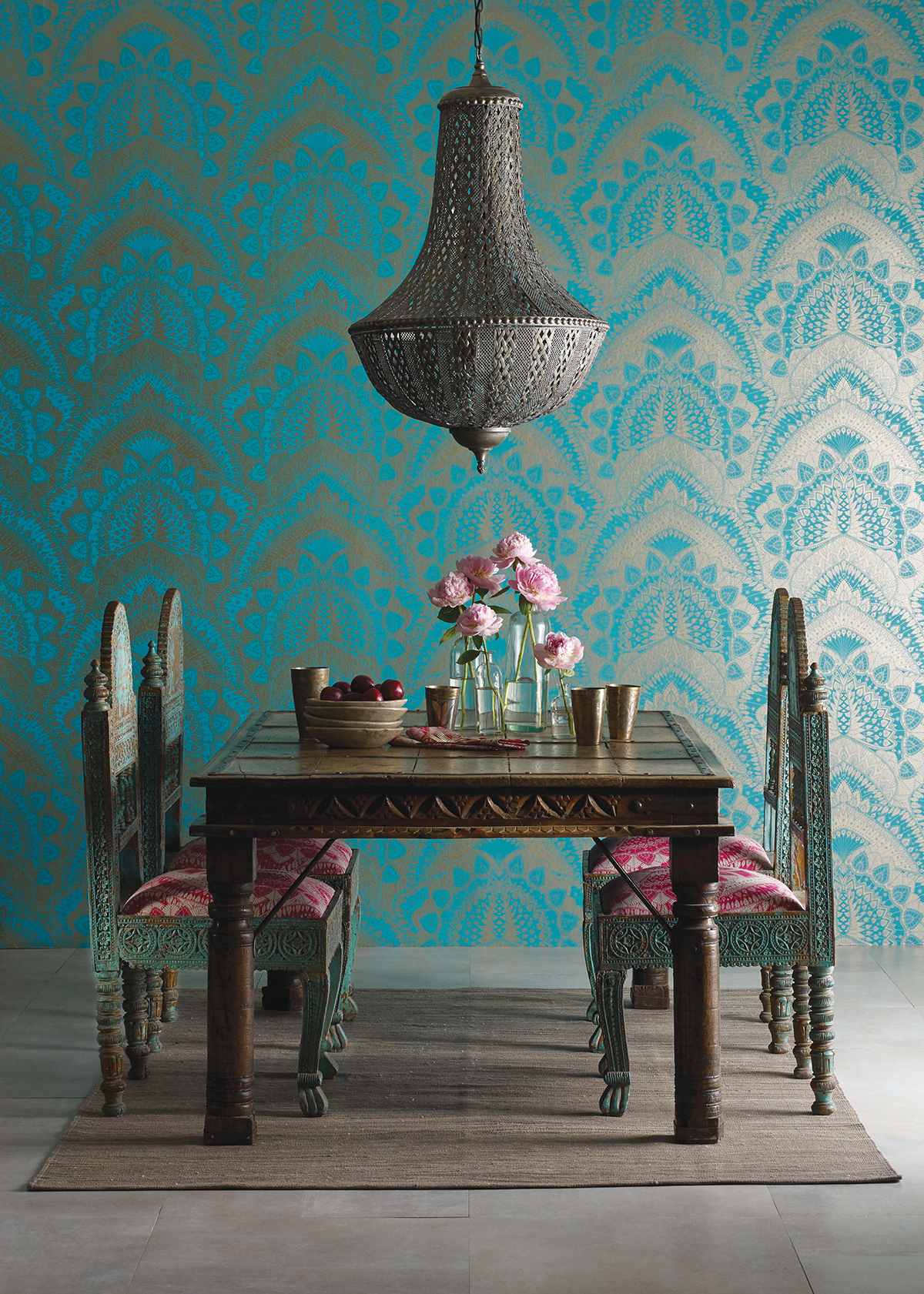 Papier peint Mandala Ethnique turquoise et doré - The Wallpaper Collection de Matthew Williamson | Réf. OSB-W6952-02