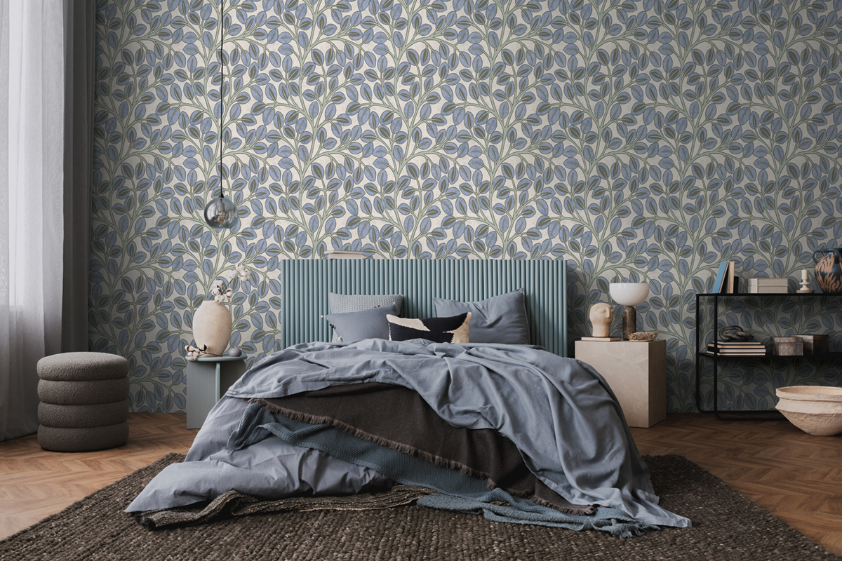 Papier peint Feuille d'Arbre Graphique bleu gris - Nordic Feeling d'A.S. Création AMB3 | Réf. AS-791501