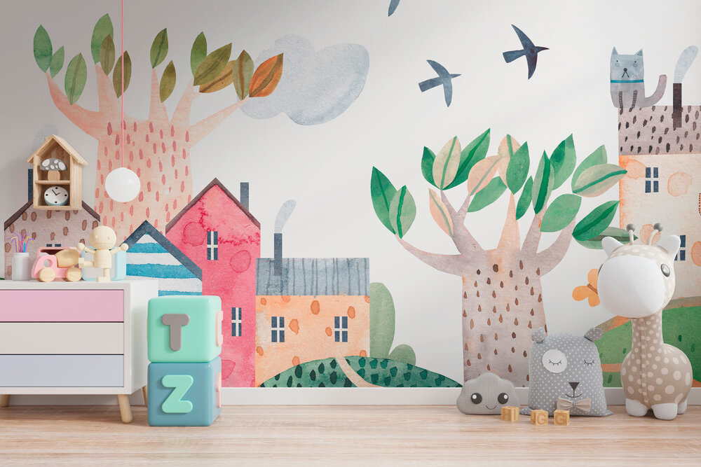 Papier peint panoramique Enfantin Village Coloré - Wall Love d'A.S. Création | Réf. DD129591