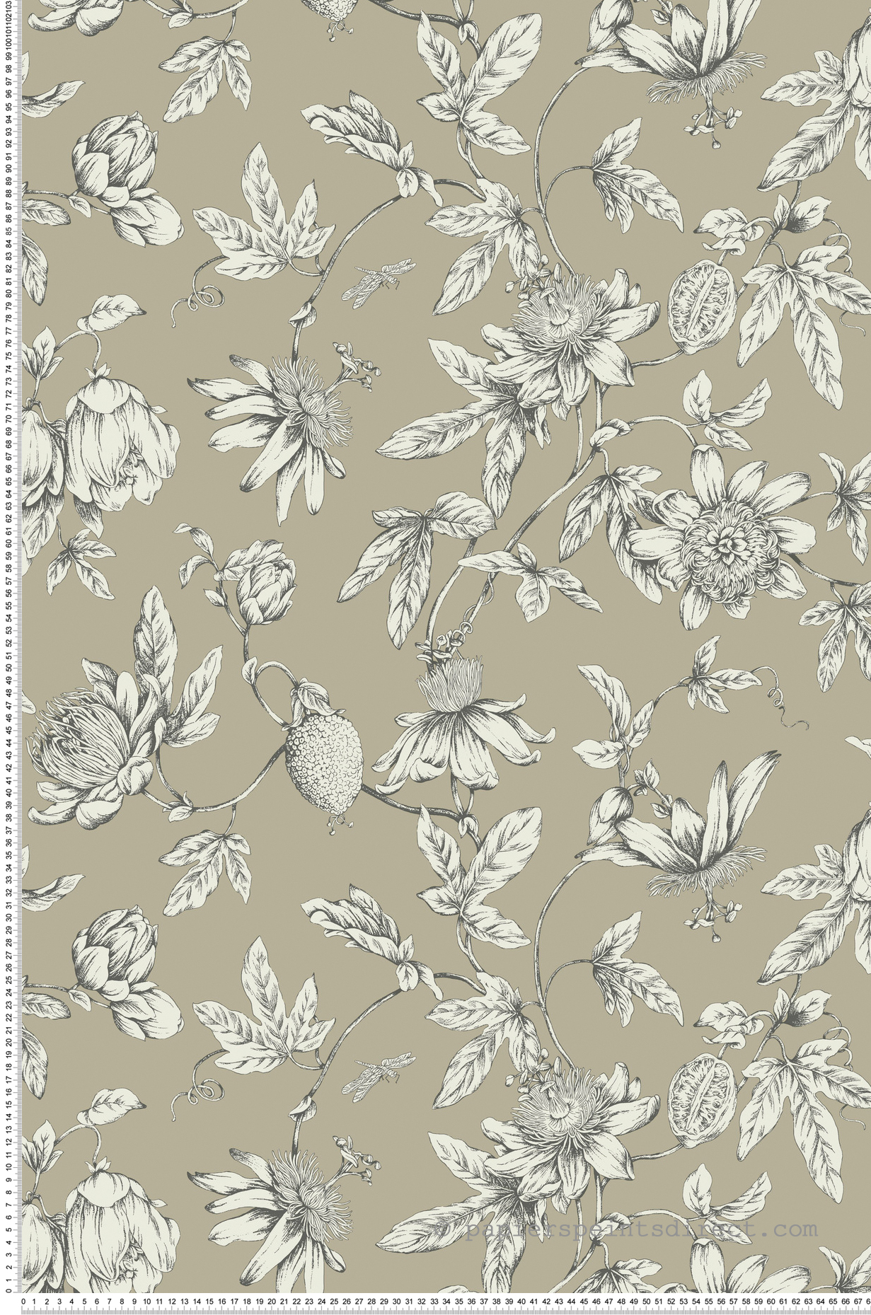 Papier peint Fleurs Classique Passion beige taupé - Toiles de York (Initiales) | Réf. INI-RT7852