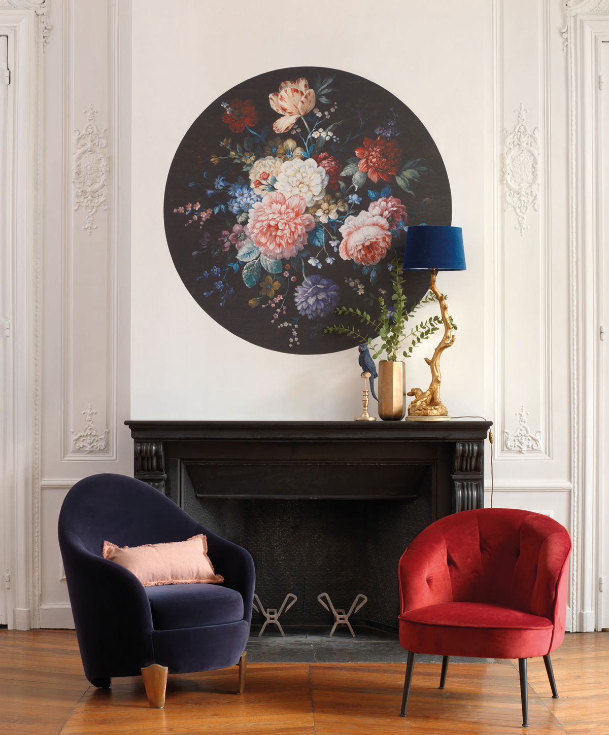 Papier peint Fleurs Panoramique Gertrude noir - Beauty Full Image de Casadéco | Réf. BFIM84939326