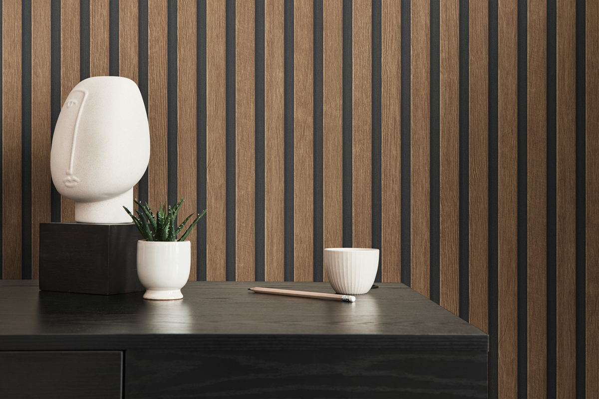 Papier peint Tasseaux Bois Chêne noir marron - Pintwalls 2 d'A.S. Création | Réf. AS-391098