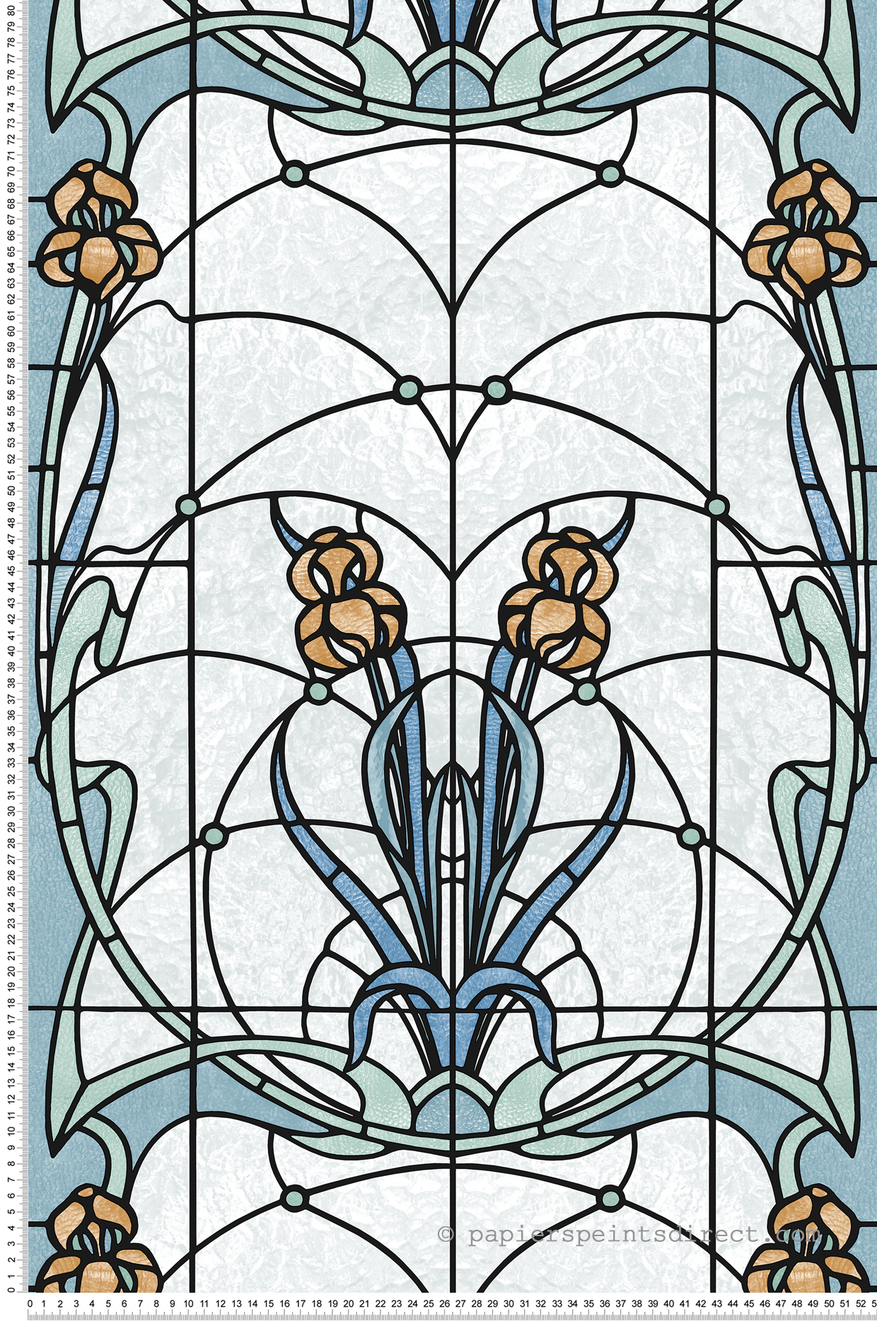 Papier Peint Vitrail Fleur bleu orange - Artifice d'Ugépa | Réf. UGP-M79301