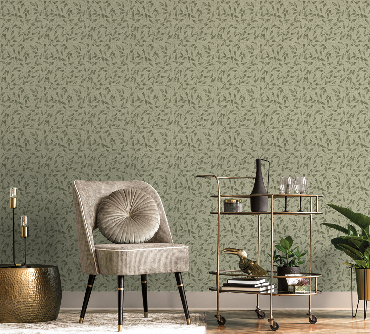 Papier peint Guirlande Feuille Liberty vert - The Wall Llewelyn-Bowen de Lutèce | Réf. LTC-LB25157
