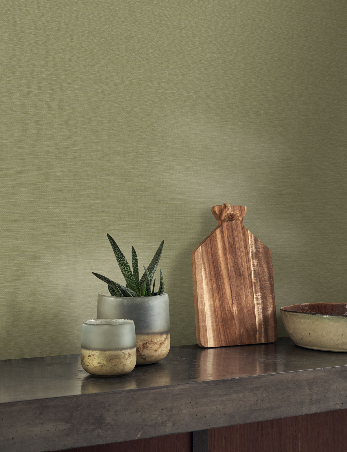 Papier peint Faux Uni Paille Boaco vert tilleul - Vegetals de Casadéco | Réf. VEGE201307575