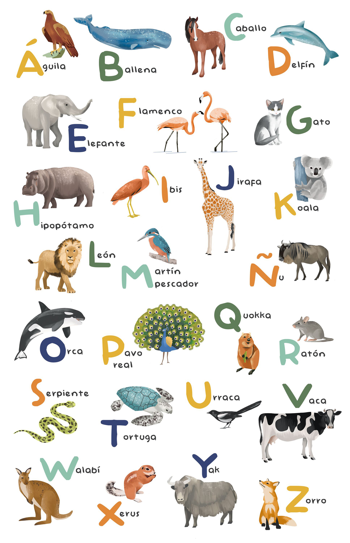 Papier peint panoramique Abécédaire Espagnol Aprendemos el Alfabeto multicouleurs L 200X310 - Les Minis Mondes de Casélio | Réf. MNM105863404