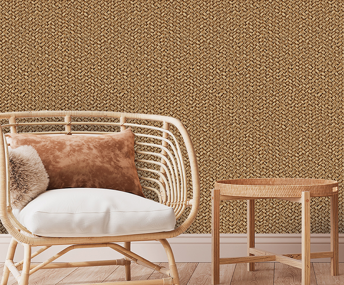 Papier peint Tressage Paille Chevron blé brun - Architexture de Montecolino | Réf. MC-AZ57714