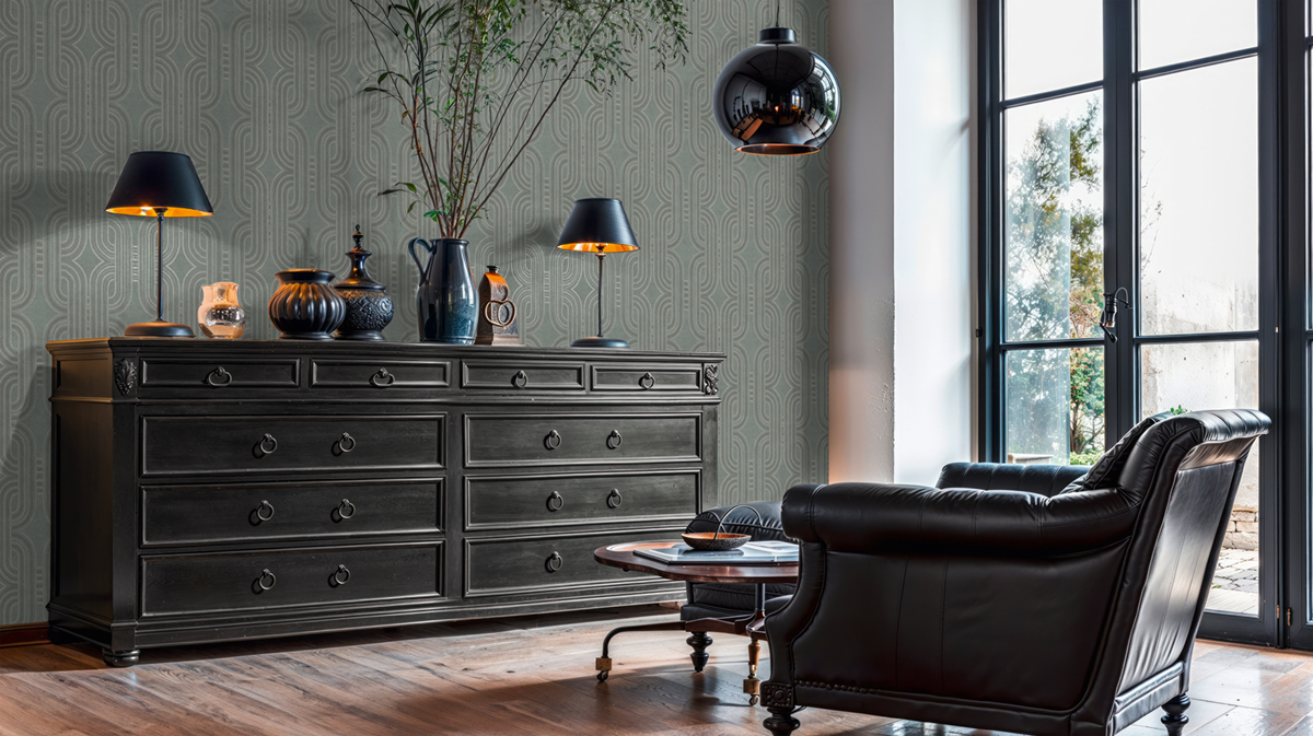 Papier peint Maille Art Déco vert argenté - French Affair d'A.S. Création AMB2 | Réf. AS-399375