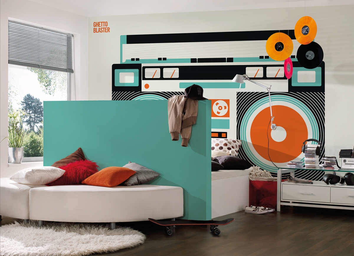 Papier peint panoramique Retro Pop Music Ghetto Blaster - Référence DD120129 - Intissé 200g/m2 - Standard 400 x 270