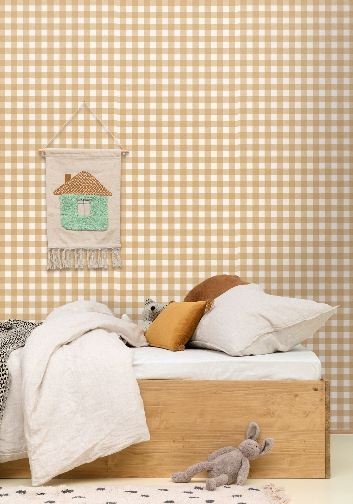 Papier peint Vichy Carreaux Victoria camel - Let's Go Girls! de Casélio | Réf. LGG104420231