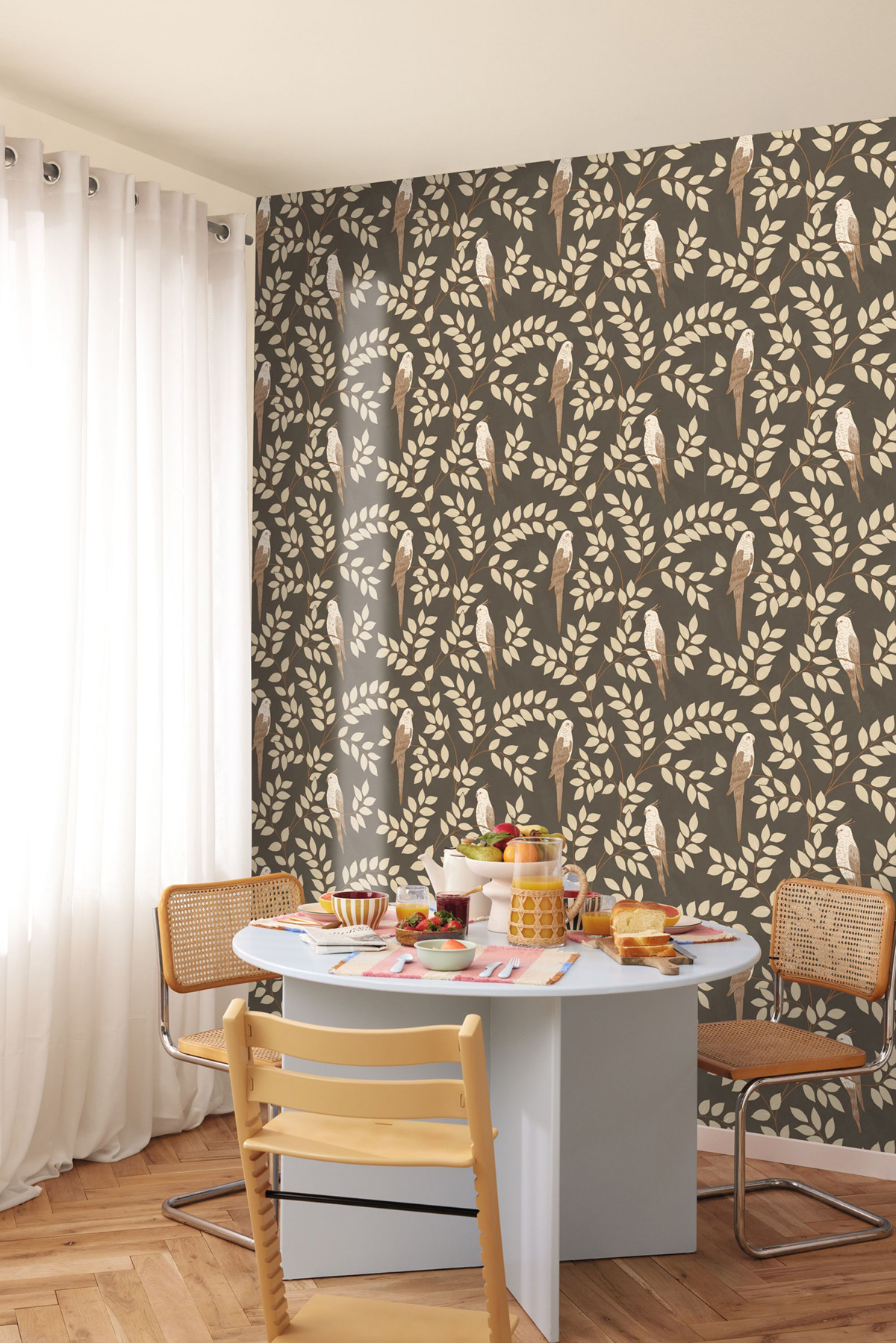 Papier peint Oiseau Jungle Equateur gris - Borneo de Casélio | Réf. BORN106529023