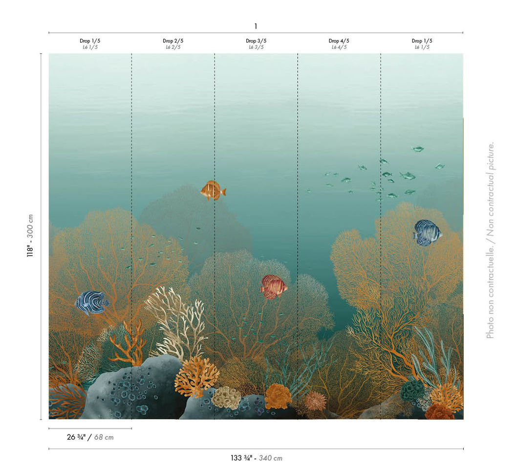 Papier peint panoramique Aquarium Polynésie turquoise - Panoramas 4 de Casamance AMBR | Réf. CAS-76791936