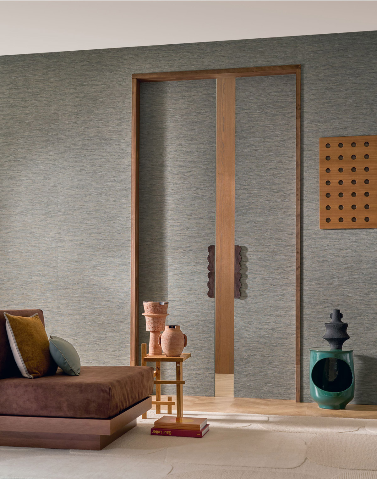 Papier peint Faux Uni Tissage Tatami gris cendré - Le Jacquard de Casamance | Réf. CAS-C75345406