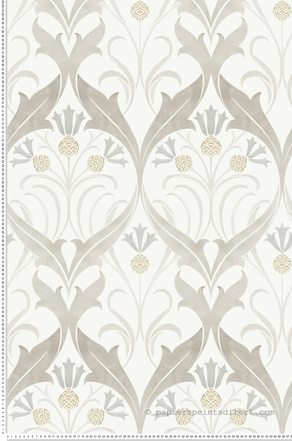 Papier peint Médaillon Pomme de Pin gris - Arts & Crafts d'Initiales | Réf. INI-AC9172