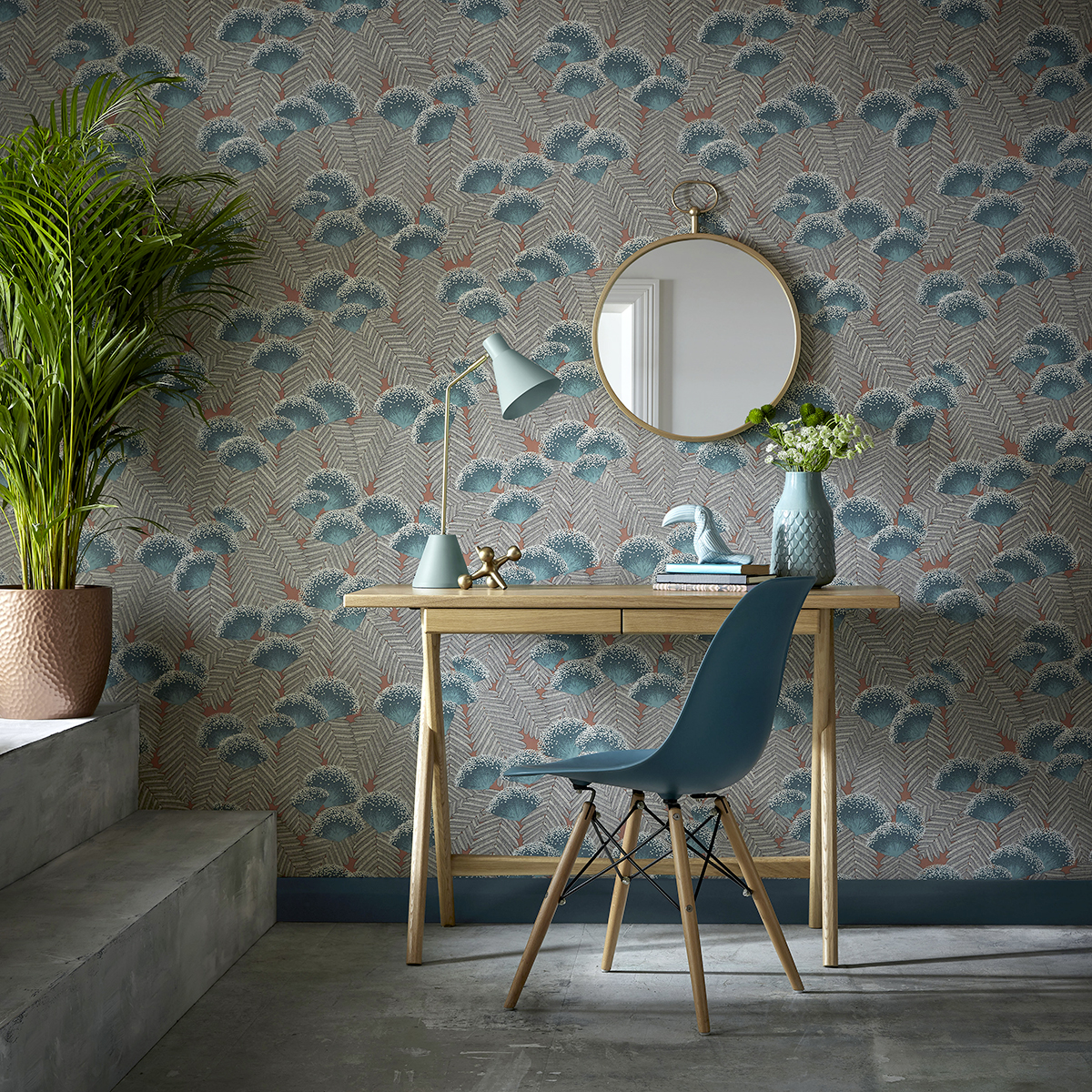 Papier peint Nature Feuillages corail - Elodie 1838 Wallcoverings d'Initiales | Réf. INI-90713804