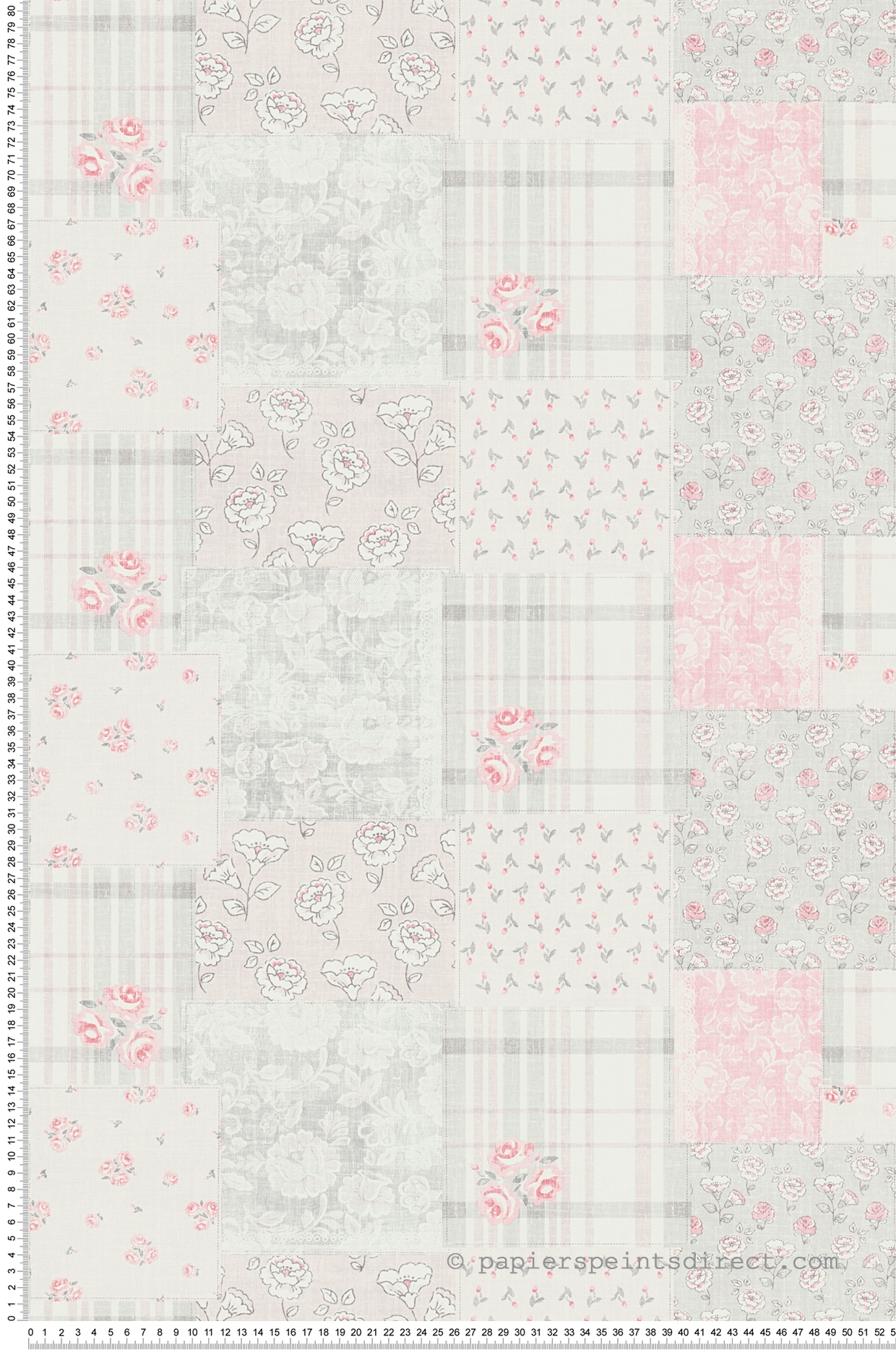 Papier peint Patchwork Fleuri gris rose - Maison Charme d'A.S. Création | Réf. AS-390663