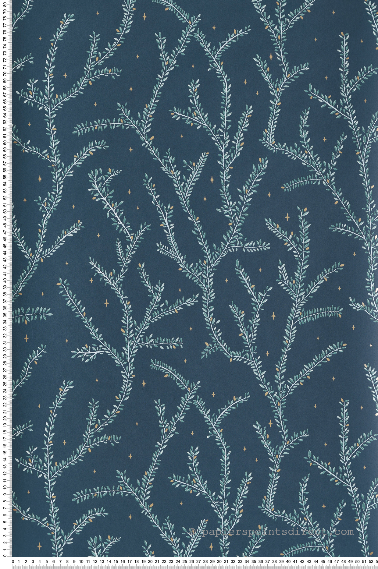 Papier peint Etoile et Feuillage Little Woods nuit et doré - La Forêt de Casélio | Réf. FRT102946679