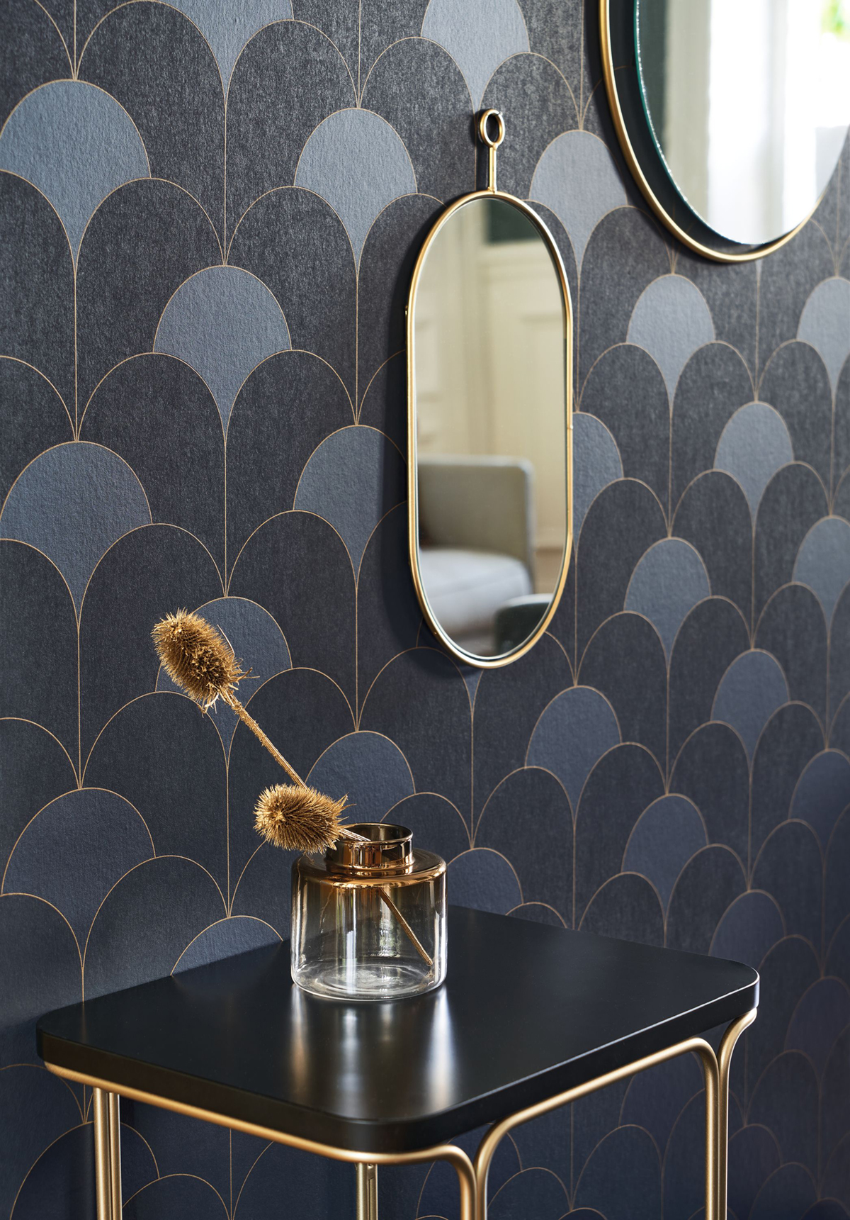 Papier peint Géométrique Art Déco Théâtre bleu doré - Twenties de Casadéco AMB2 | Réf. TWNT88686406